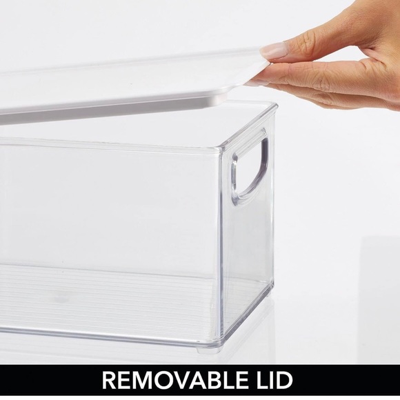 Deep Plastic Bathroom Storage Bin Box, Lid/Built-in Handles, 4 pack, clear/white - Picture 4 of 4